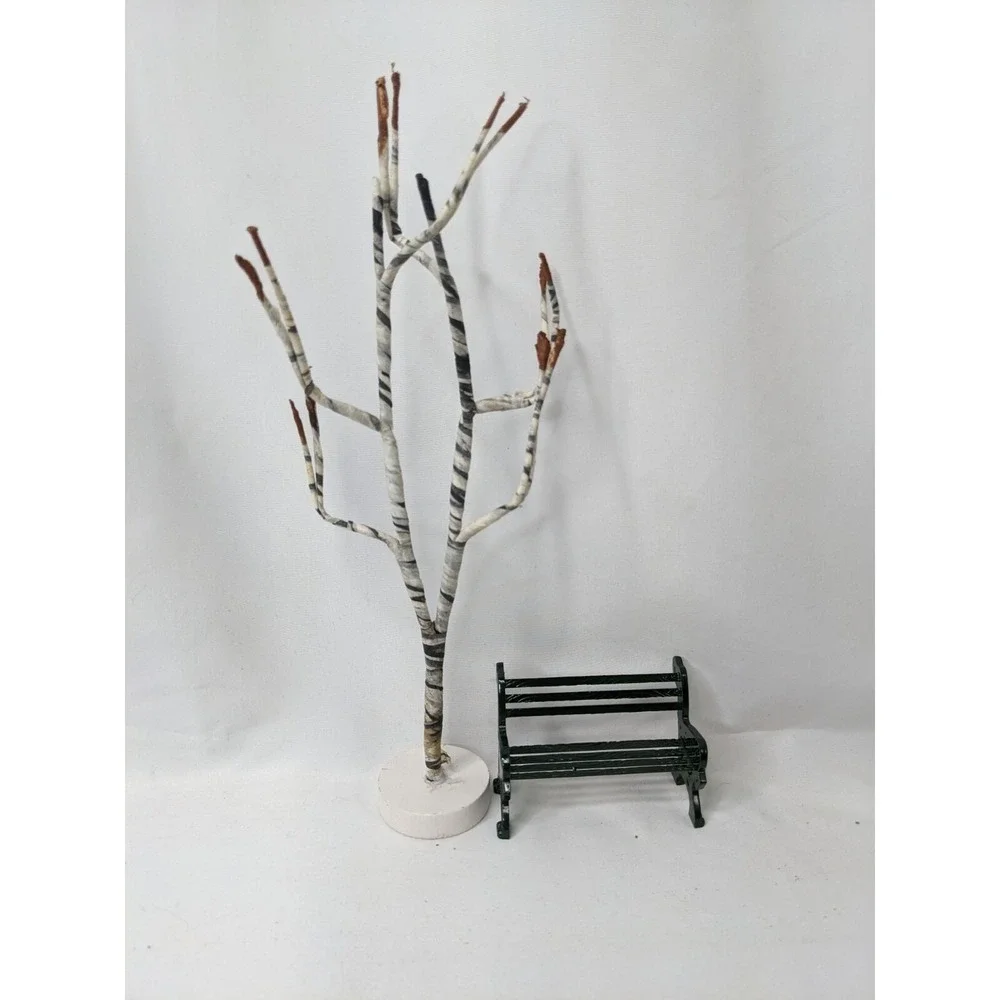 Christmas Village Tree 9 Inch and Metal Green Park Bench Lot‎